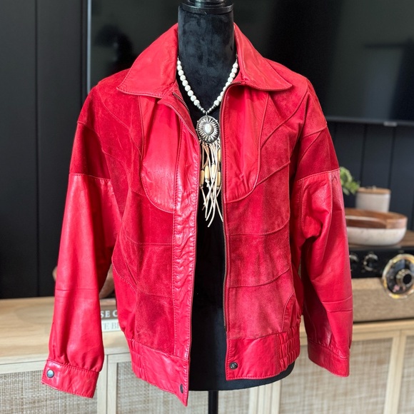 Vintage Jackets & Blazers - Vintage red suede leather jacket
